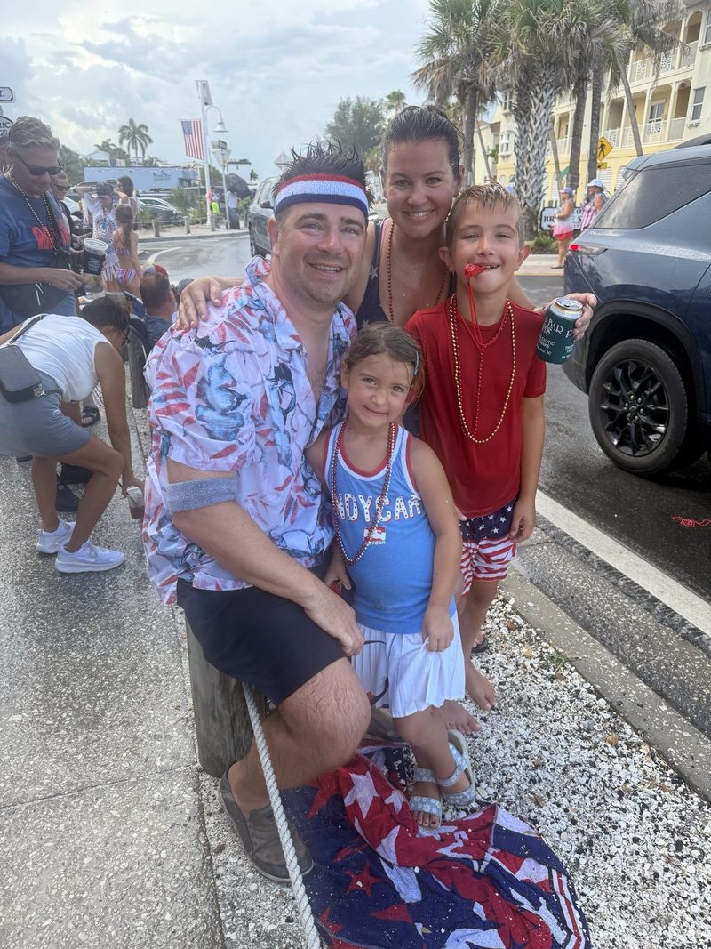 The McMahon family in matching festive outfits at the Anna Maria Island Fourth of July parade.